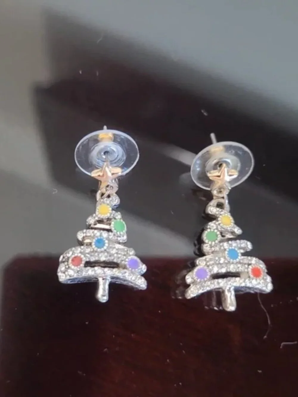 Festive Multicolor Rhinestone Christmas Tree Drop Dangle Earrings